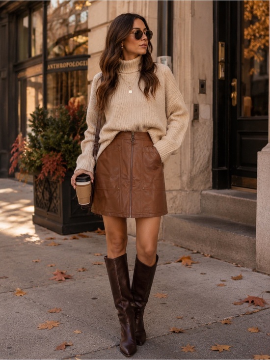 Anthropologie Dresses & Skirts - Pilcro Brown Faux Leather Zip Front Mini Skirt | Anthropologie Size 4 Fall prepp
